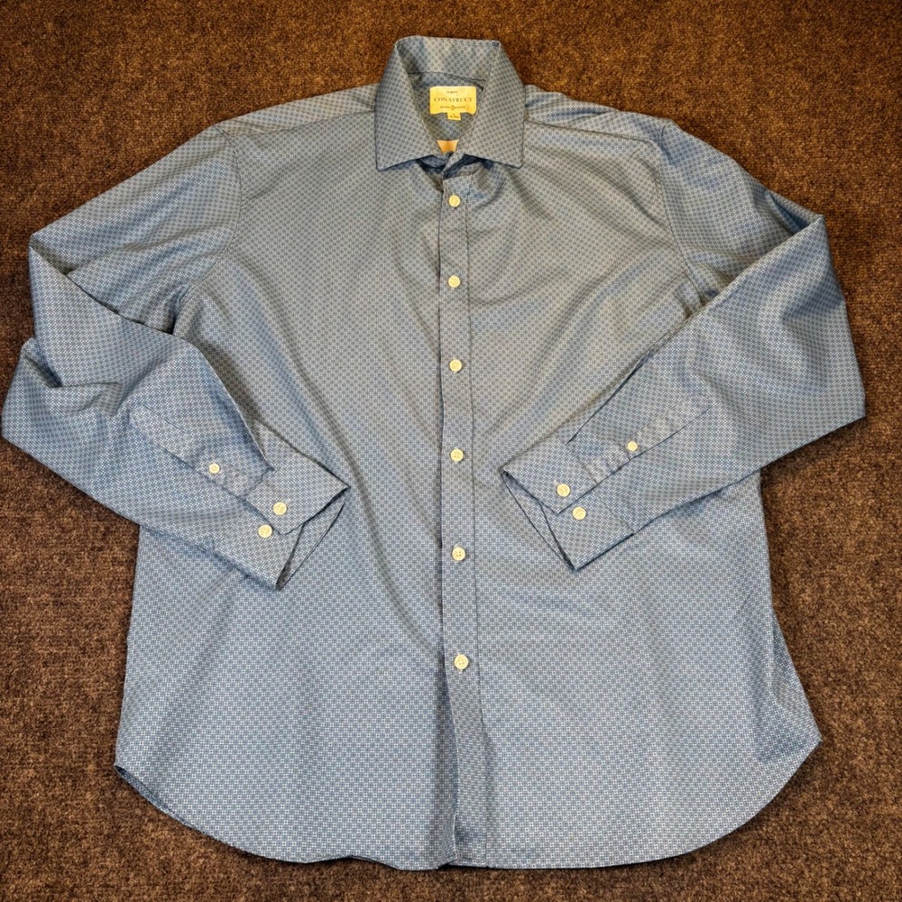 CONSTRUCT Mens Slim Fit‎ Dress Shirt Blue Geometric Pattern 4 Way Stretch XL